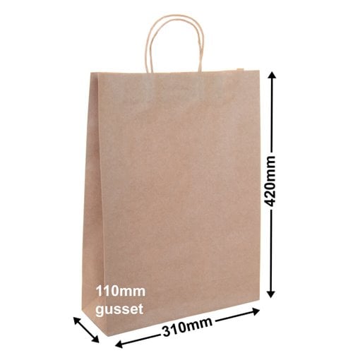 A3 Brown Paper Carry Bags 310x420mm (Qty:250) - dimensions