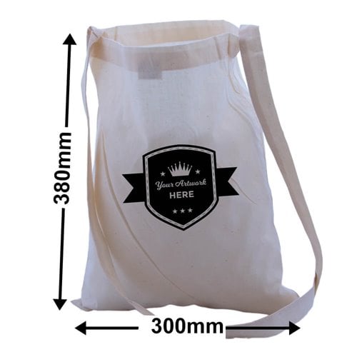 Custom Calico Shoulder Strap Bags 380x300mm 1 Colour 1 Side - dimensions