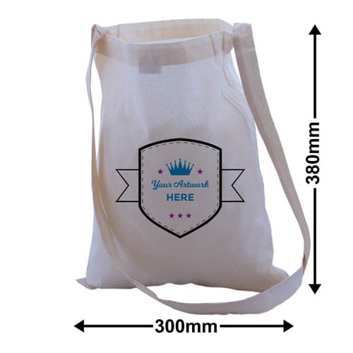 Custom Calico Shoulder Strap Bags 380x300mm 3 Colours 2 Sides - dimensions
