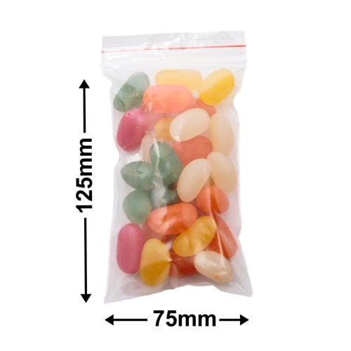 Resealable Press Seal Bags 75x125mm 50µm (Qty:1000) - dimensions
