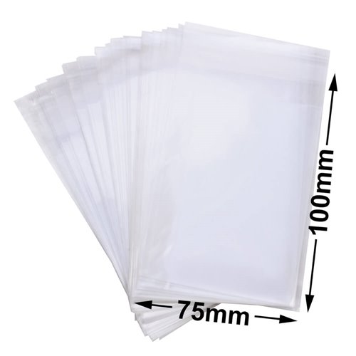 BOPP Peel & Seal Bags + Tape 100x75mm 35µm (Qty:2000) - dimensions