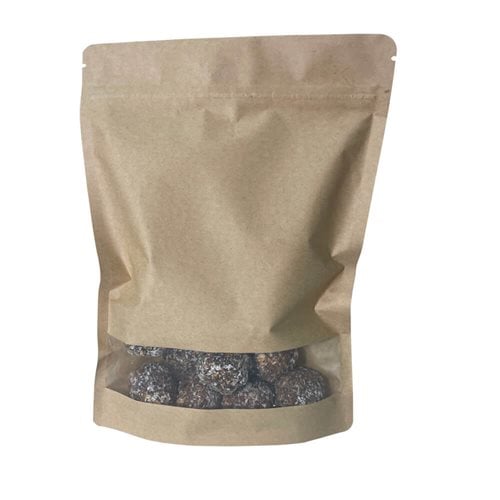 Stand-Up Resealable Kraft Paper Pouch Bags with Window 260x190mm (Qty:100) - dimensions