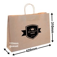 Custom Printed 1 Colour 2 Sides Boutique Brown Paper Carry Bags 310x420mm