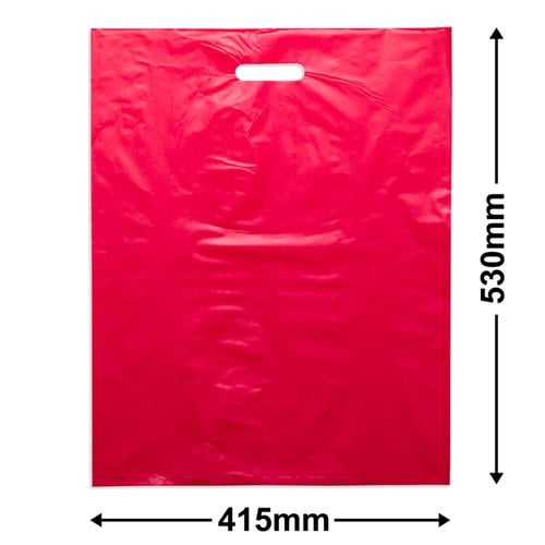 Large Red Plastic Carry Bags 415x530mm (Qty:100) - dimensions