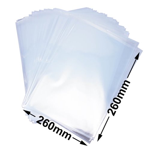 BOPP Peel & Seal Bags + Tape 260x260mm 35µm (Qty:1000) - dimensions