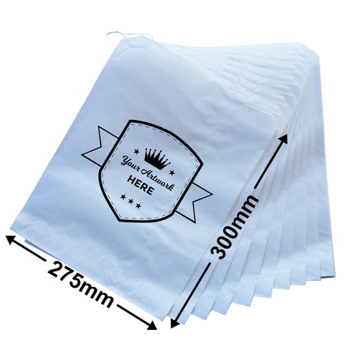 Medium Printed Flat White Paper Bags - Square 300mm x 275mm 1 Colour 1 Side - dimensions