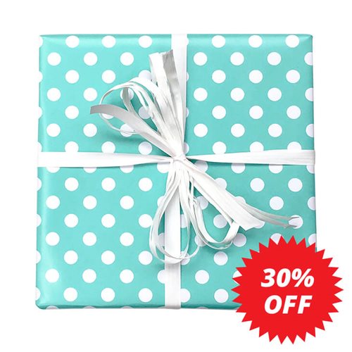 Polka Dot on Aqua Wrapping Paper Roll (Length: 50M) - dimensions