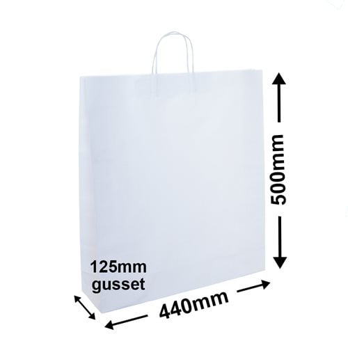 White Paper Carry Bags 450x500mm (Qty:125) - dimensions