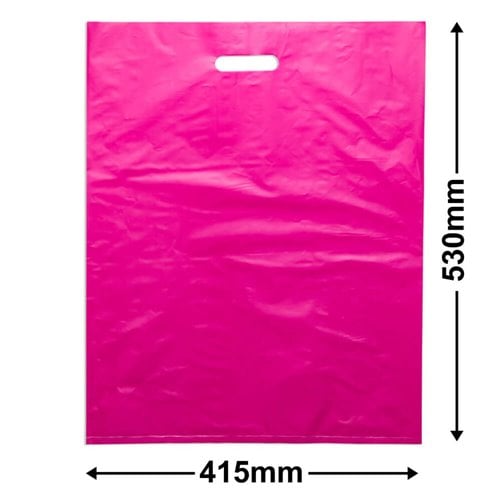Large Pink Plastic Carry Bags 415x530mm (Qty:100) - dimensions