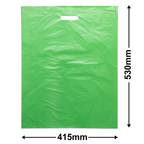 Large Lime Green Plastic Carry Bags 415x530mm (Qty:100) - dimensions