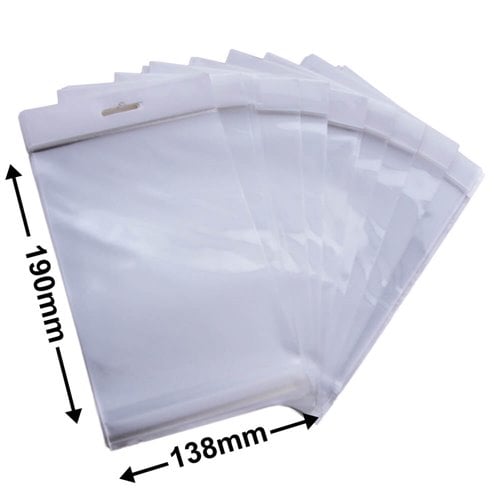 Hangsell Bags with White Headers 190x138mm 35µm (Qty:100) - dimensions