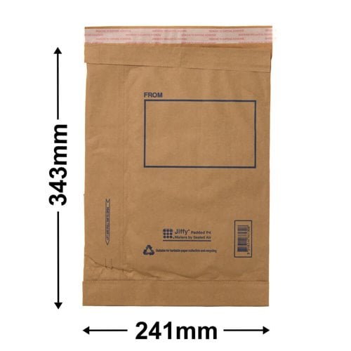 Size 4 Jiffy Padded Mailing Bags 241x343mm (Qty:100) - dimensions