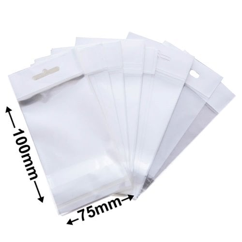 Hangsell Bags with White Headers 100x75mm 35µm (Qty:100) - dimensions