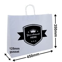 Custom Printed 1 Colour 1 Side Boutique White Paper Carry Bags 350x450mm