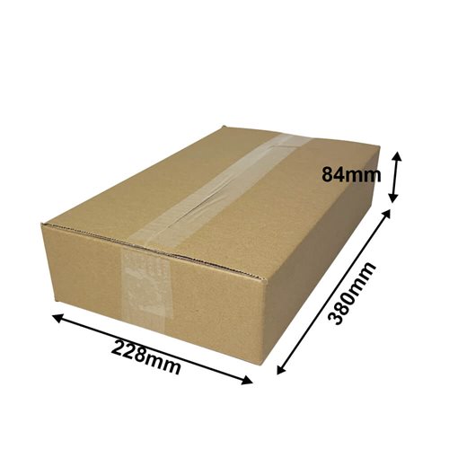 White cardboard box L 380 x W 228 x H 84mm - dimensions