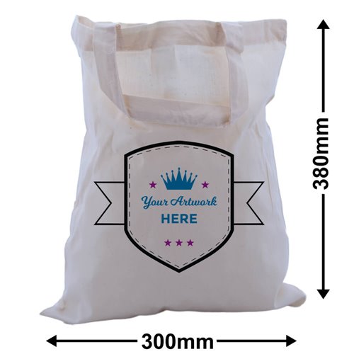 Custom Printed Calico Bags with Two Handles 3 Colours 1 Side 380x300mm - dimensions