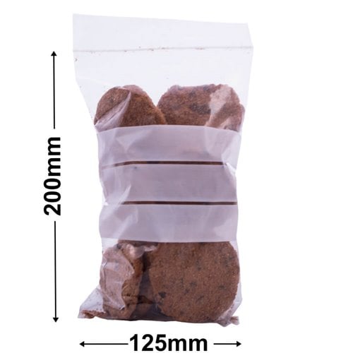 Resealable Bags with Write On Panel - 125x200mm 50µm (Qty:1000) - dimensions