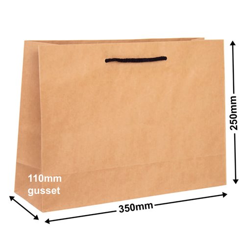 Deluxe Brown Paper Bags 250x350mm (Qty:250) - dimensions