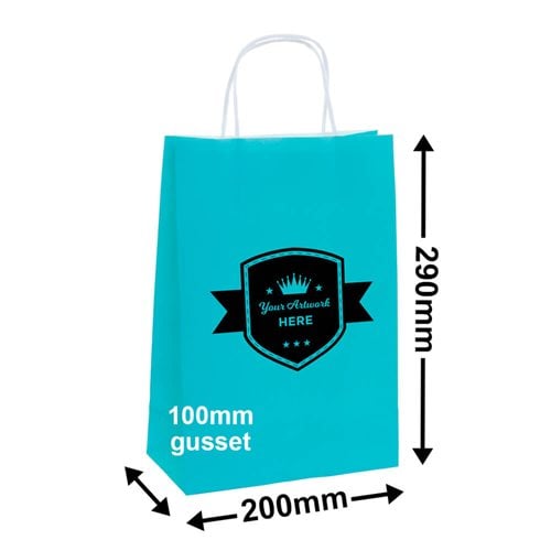 Coloured Paper Carry Bags Express Printed 1 Colour 1 Side 290x200mm - dimensions