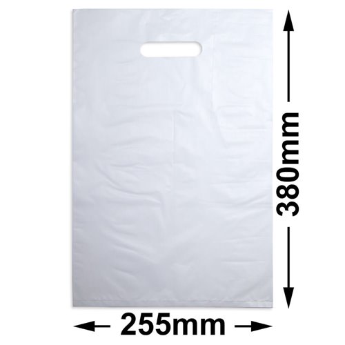 Medium White Plastic Carry Bags 255x380mm (Qty:100) - dimensions