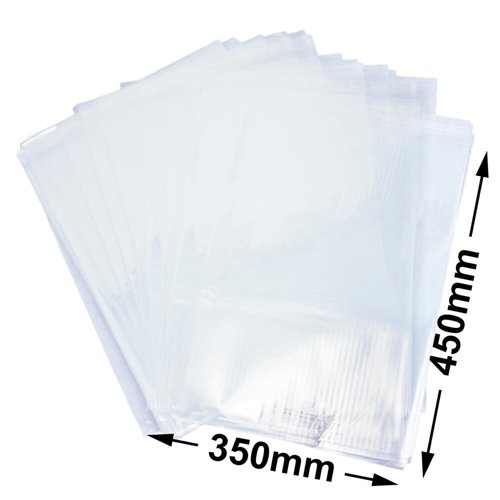 BOPP Peel & Seal Bags + Tape 450x350mm 35µm (Qty:1000) - dimensions