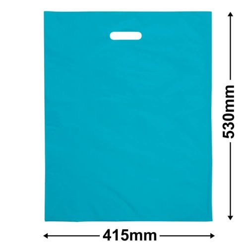 Large Aqua Plastic Carry Bags 415x530mm (Qty:100) - dimensions