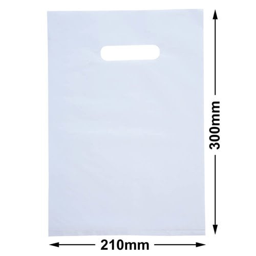 Small White Plastic Carry Bags 210x300mm (Qty:100) - dimensions