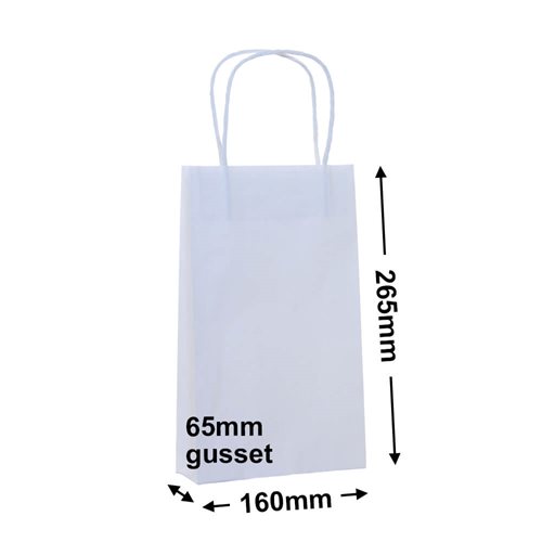 White Paper Carry Bags 160x265mm (Qty:50) - dimensions