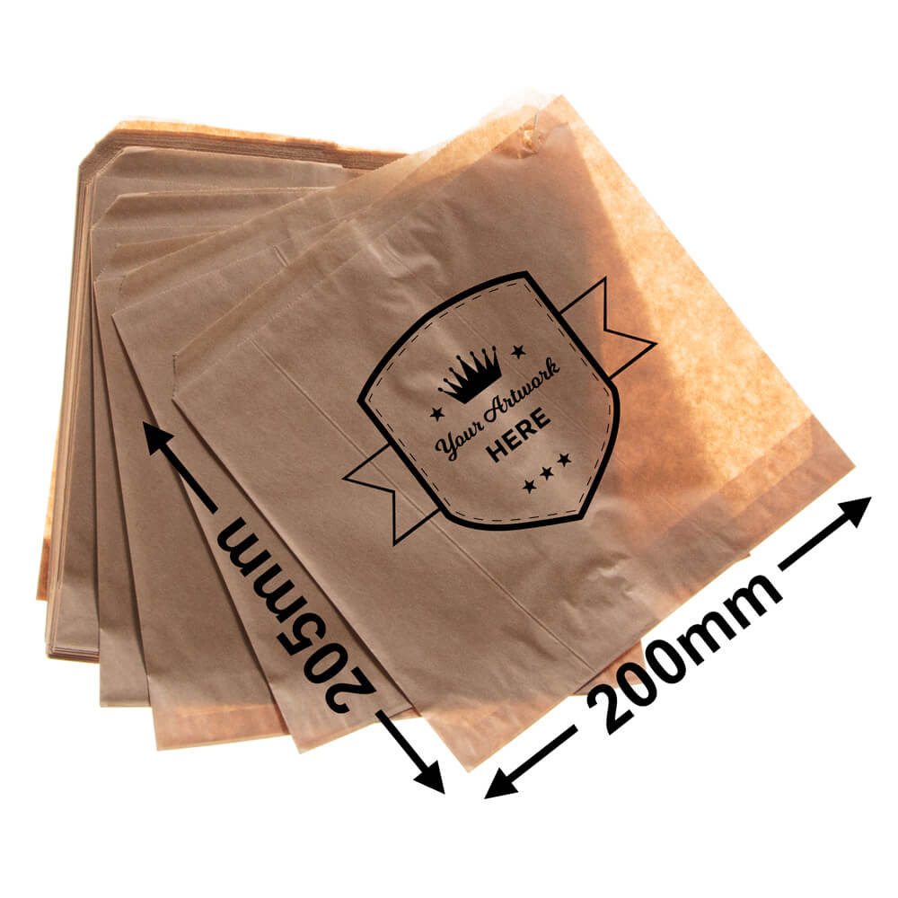 Extra small printed flat brown paper bags - Square 205mm x 200mm 1 Colour 1 Side