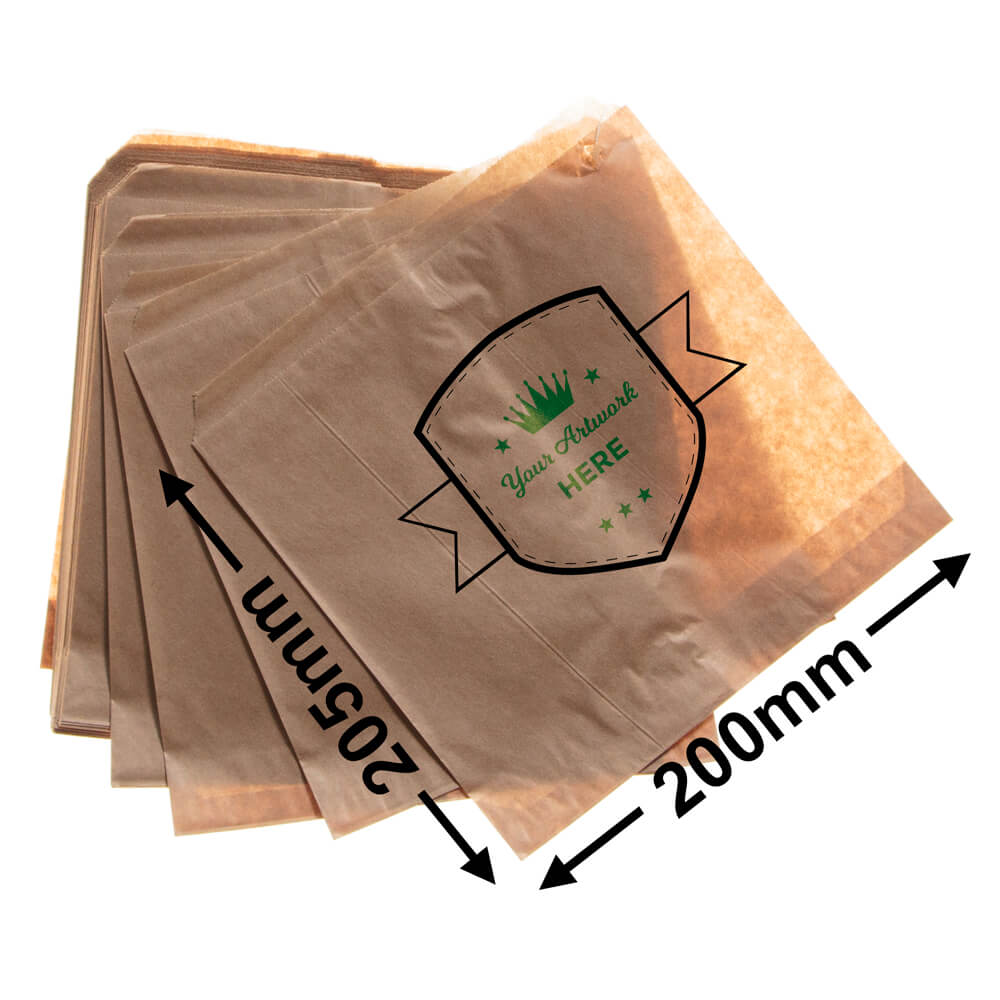 Extra small printed flat brown paper bags - Square 205mm x 200mm 2 Colours 1 Side