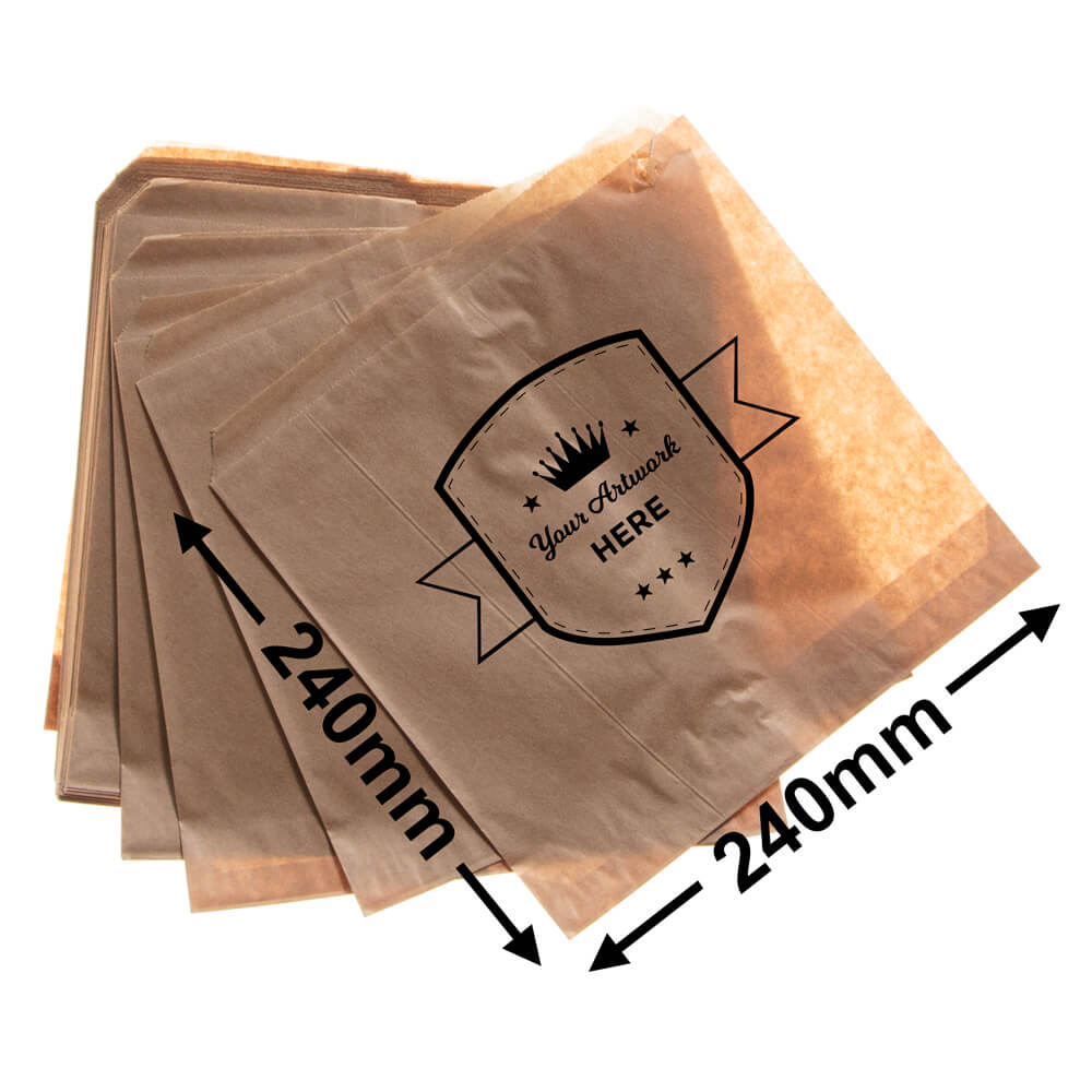 Small printed flat brown paper bags - Square 240mm x 240mm 1 Colour 1 Side