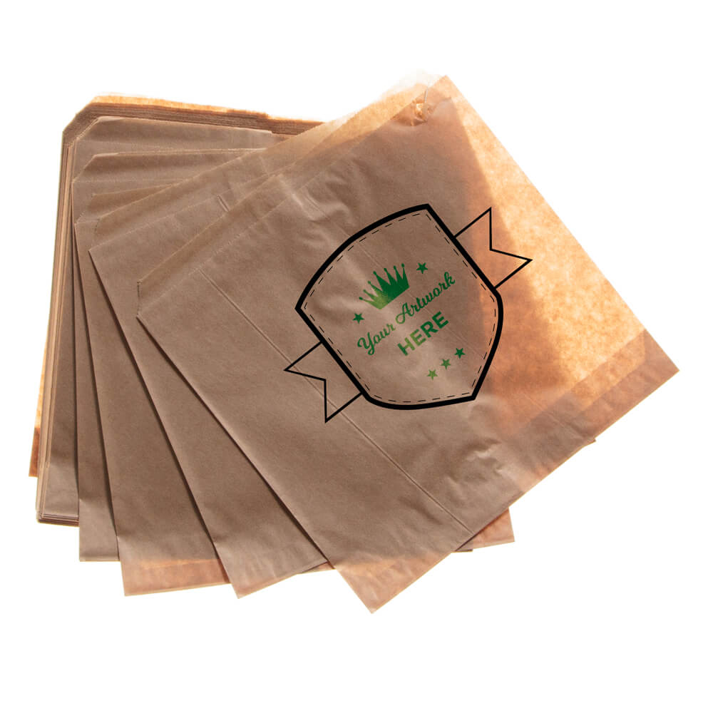 Small printed flat brown paper bags - Square 240mm x 240mm 2 Colours 2 Sides