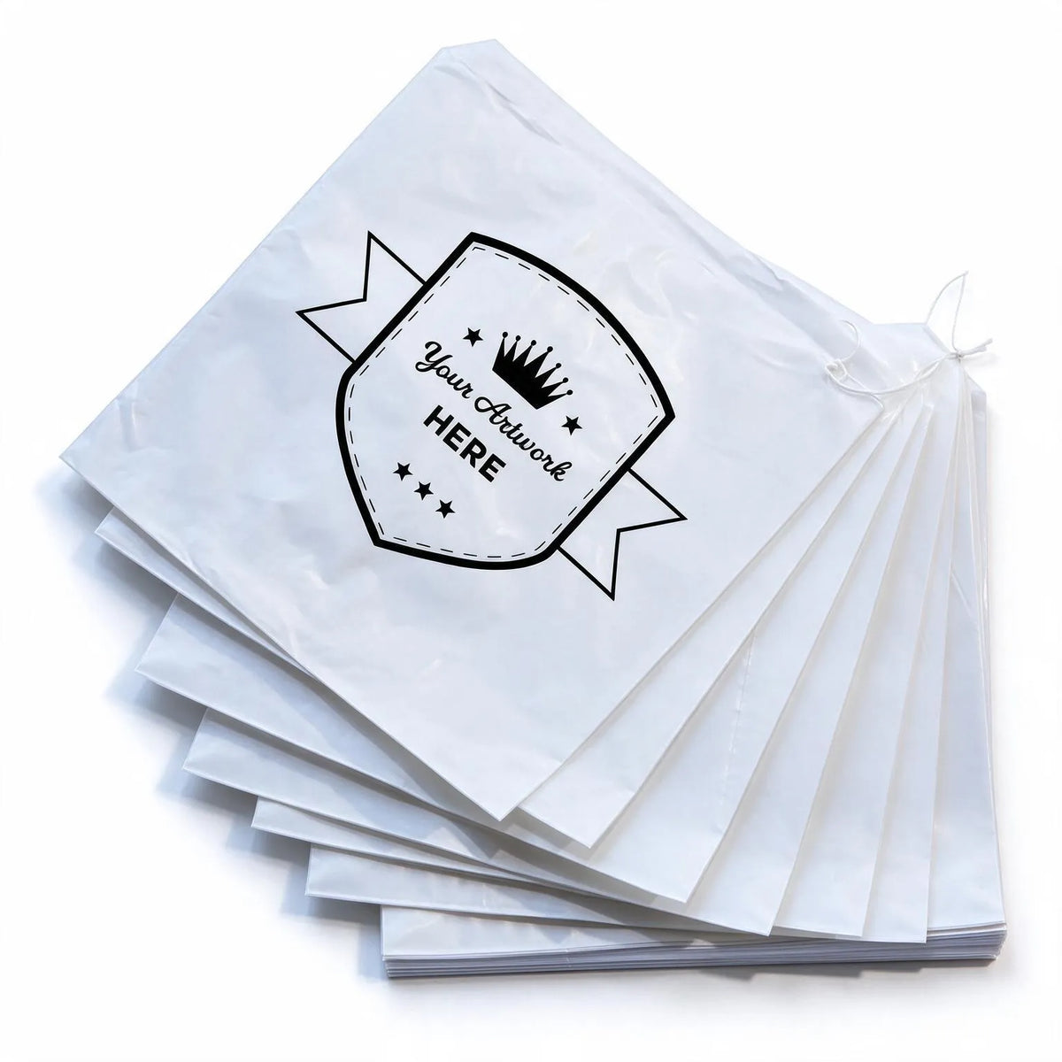 small printed flat white paper bags - square 240mm x 240mm 1 colour 2 sides, front view