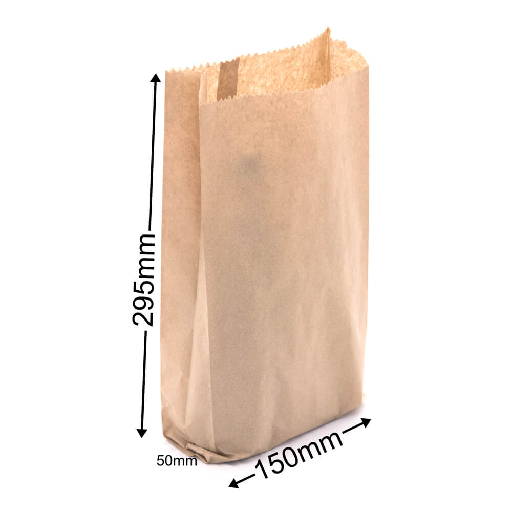 Flat Brown Paper Bags Size 4 150x295mm & 50mm Gusset (Qty:500)