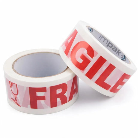 fragile warning tape red / white, front view