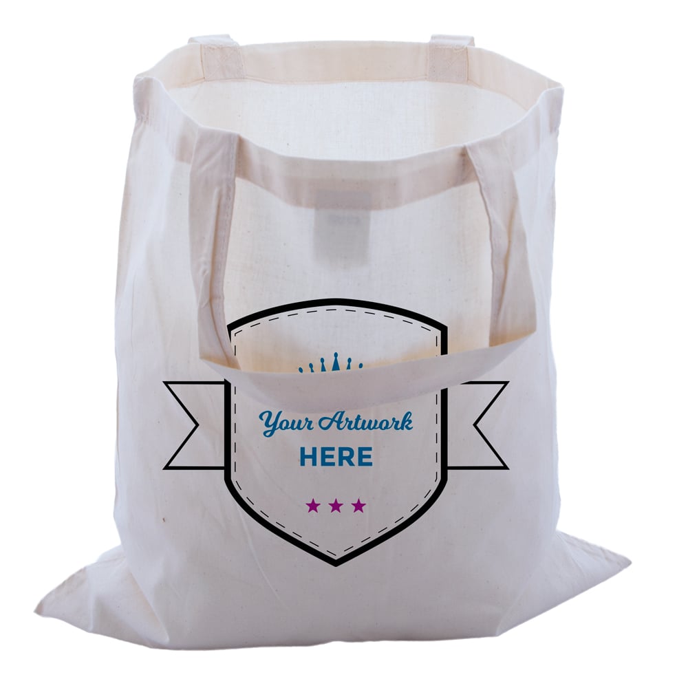 Custom Printed Large Calico Carry Bags 3 Colours 2 Sides 420x380mm