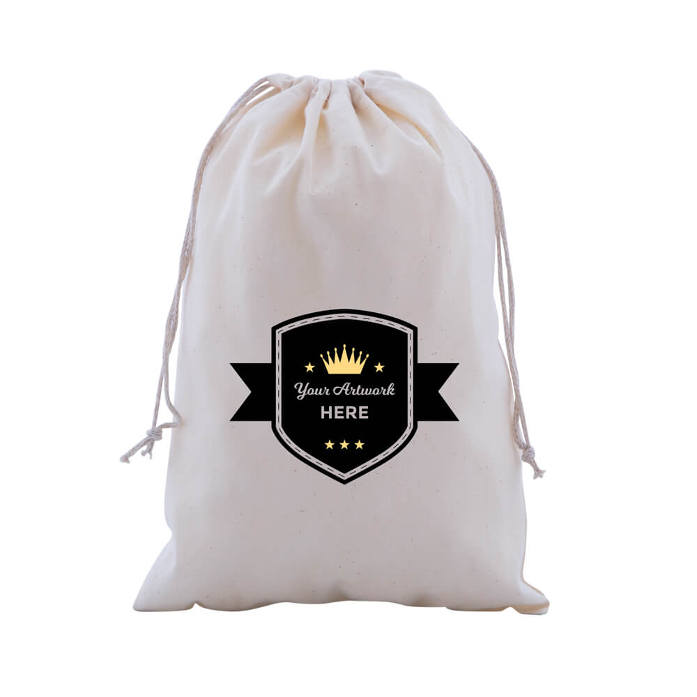 Custom Printed Calico Drawstring Bags 300x200mm 2 Colours 2 Sides