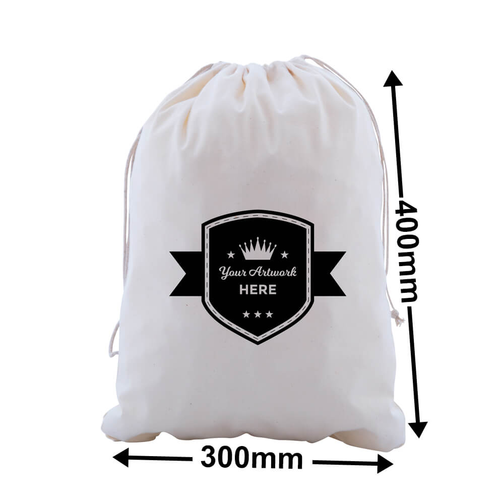 Custom Print Large Calico Carry Bags 1 Colour 2 Sides 400x300mm