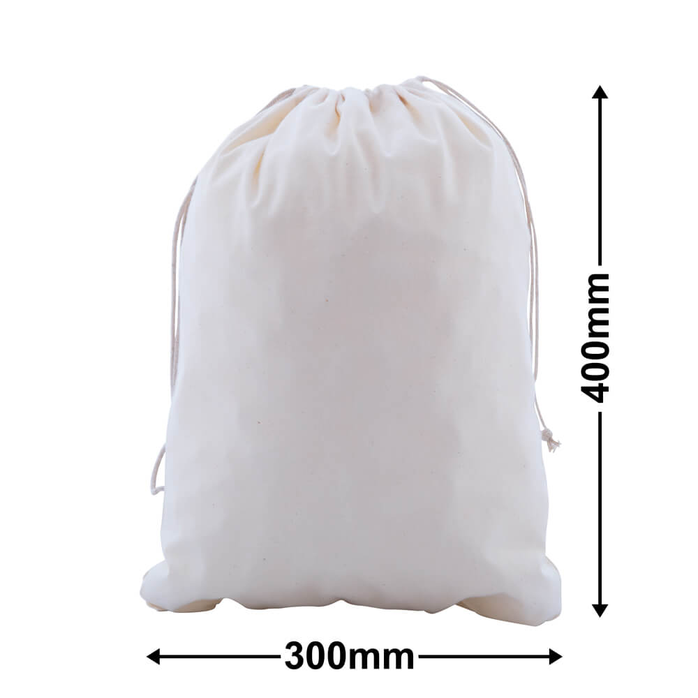 Drawstring Calico Bags 400x300mm | Natural Calico (Qty:50)