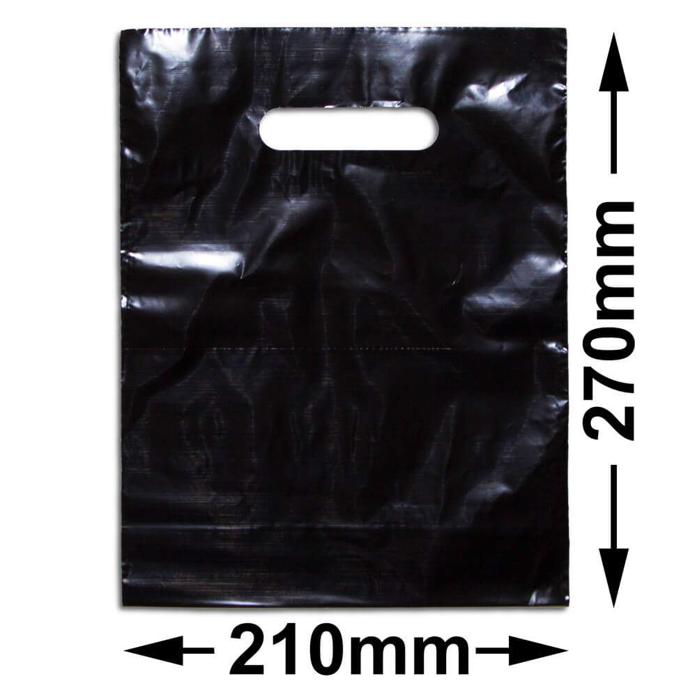 Small Black Plastic Carry Bags 210x270mm (Qty:100)