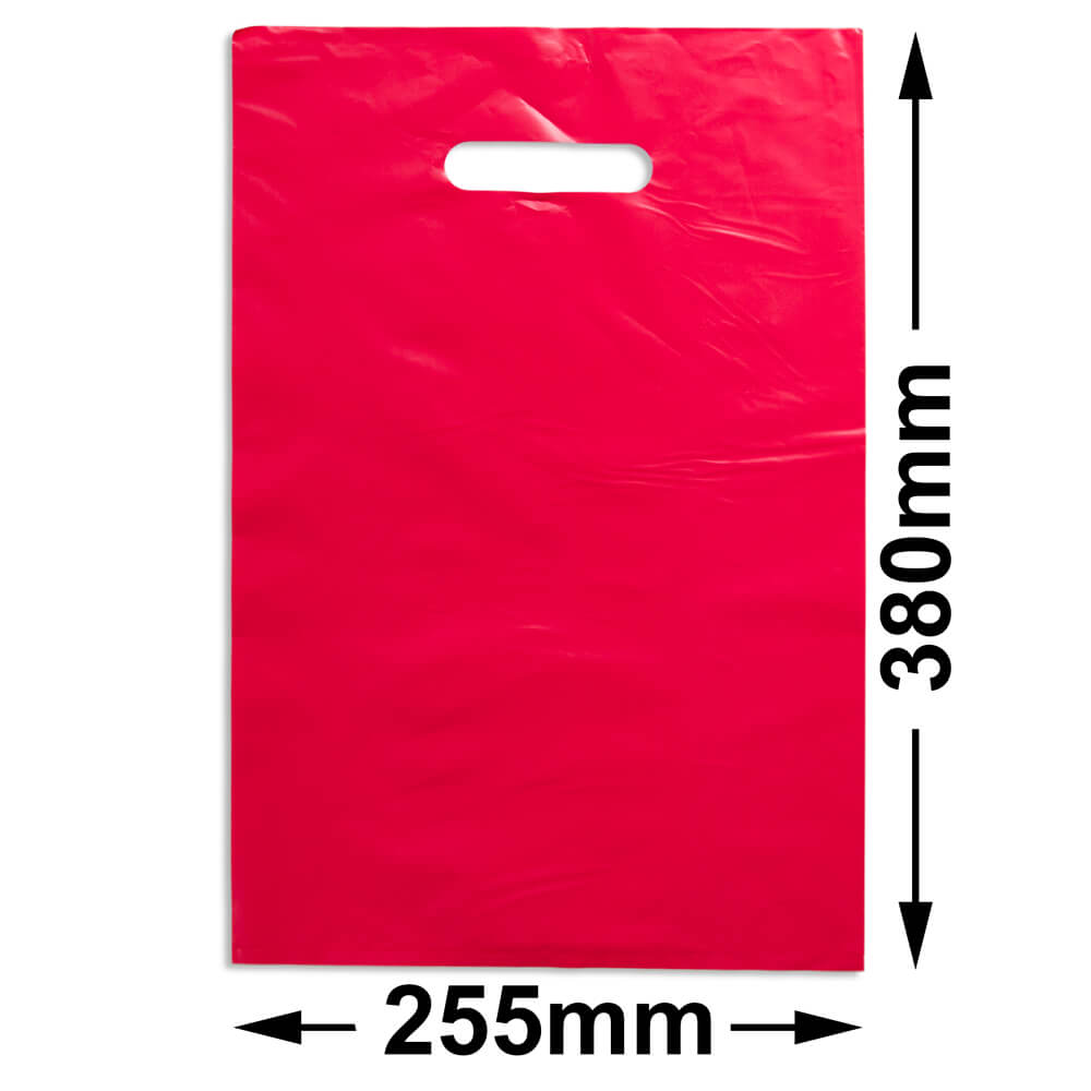 Medium Red Plastic Carry Bags 255x380mm (Qty:100)