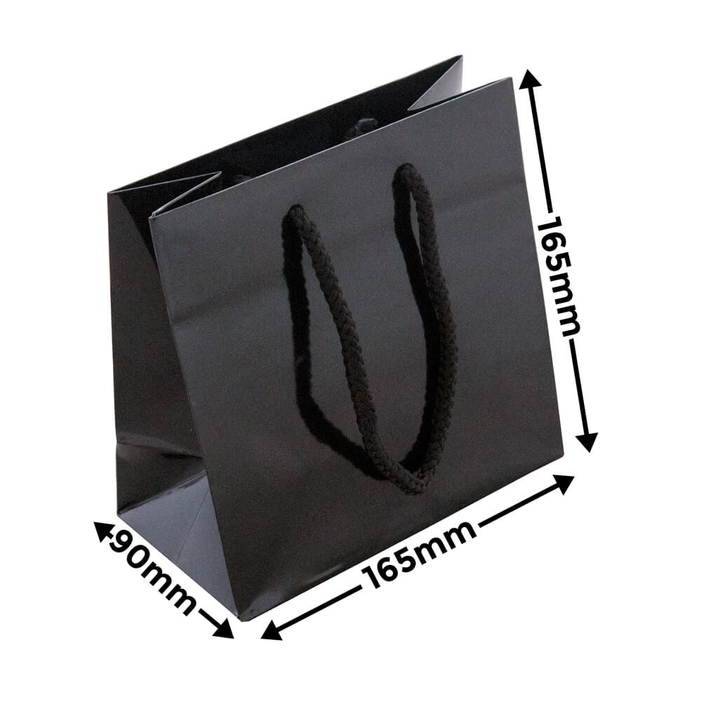 Black Rope Handle Gloss Bags 165x165mm (Qty:50)