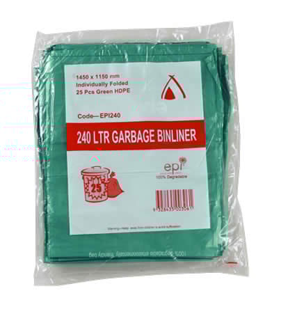 Green Degradable Bin Liners 240 litre 1150x1450mm (Qty:200)