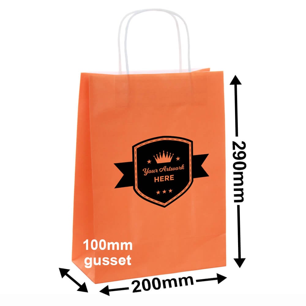 Coloured Paper Carry Bags Express Printed 1 Colour 2 Sides 290x200mm