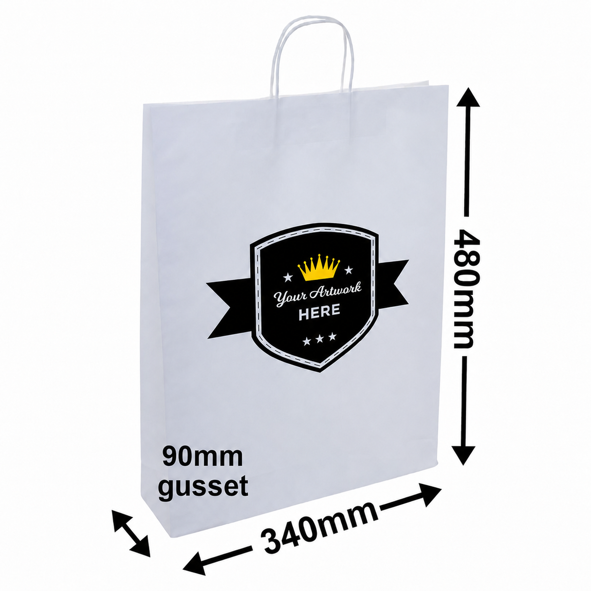 Custom Printed White Paper Carry Bags 2 Colours 2 Sides 480x340mm