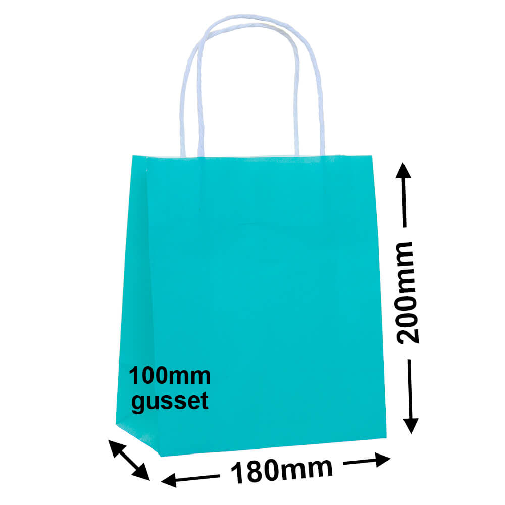 Aqua Blue Paper Carry Bags 180x200mm (Qty:50)