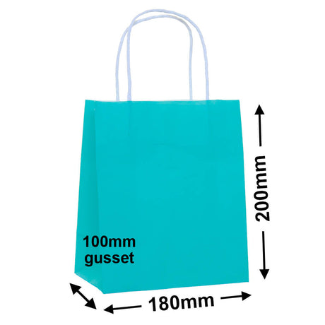 Aqua Blue Paper Carry Bags 180x200mm (Qty:50)