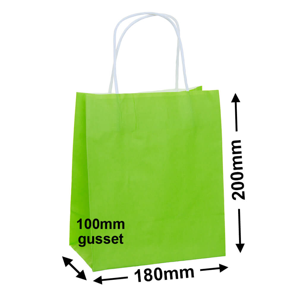 Lime Green Paper Carry Bags 180x200mm (Qty:250)
