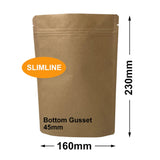 Slimline Kraft Paper Pouch Bags 160x230mm & 45mm Bottom Gusset (Qty:100)