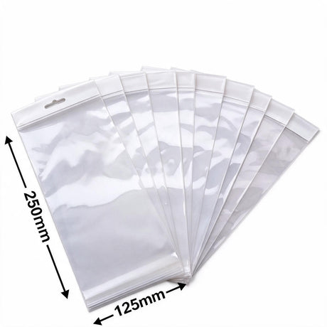 Hangsell Bags with White Headers 250x125mm 35µm (Qty:100)